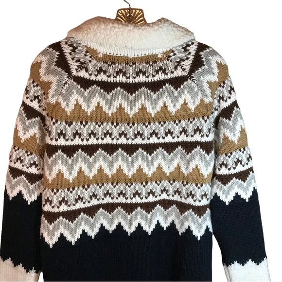 Show me your mumu sweater women S multicolor Sun Valley fair isle faux Sherpa - Picture 8 of 11